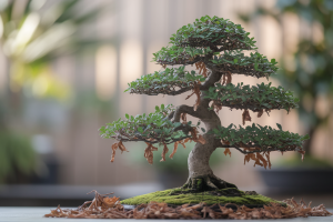 bonsai-gros-plan-feuilles-tombees-flou