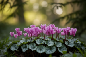 cyclamen-foret-roses-feuillage-vert