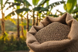 gros-plan-sac-jute-graines-bananes-bananeraie