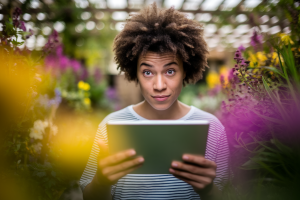 personne-tablette-ecran-lumineux-jardin