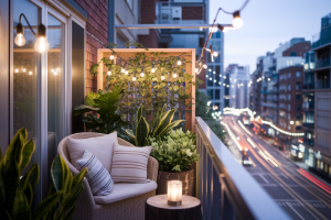 balcon-sieges-plantes-guirlandes-crepuscule