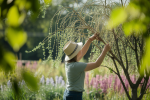 jardinier-saule-pleureur-chapeau-fleurs