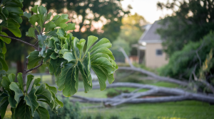 catalpa-feuilles-vertes-maison-floue