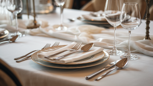 table-diner-nappe-blanche-assiette-couverts