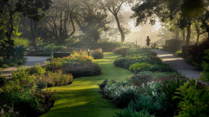 jardin-luxuriant-fleurs-silhouette-arbres
