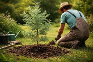 jardinier-plantant-arbre-acacia-jardin